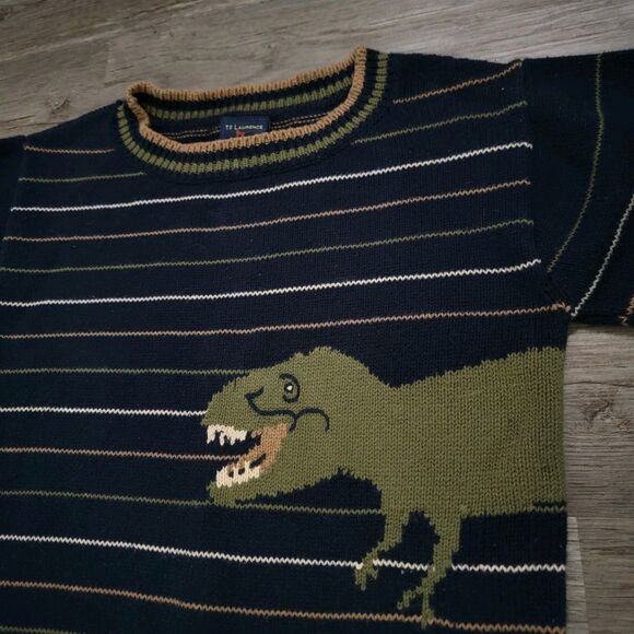 Tf Laurence Boys Crewneck Sweater Size 7 Dinosaur Novelty Print Knit - Picture 4 of 5